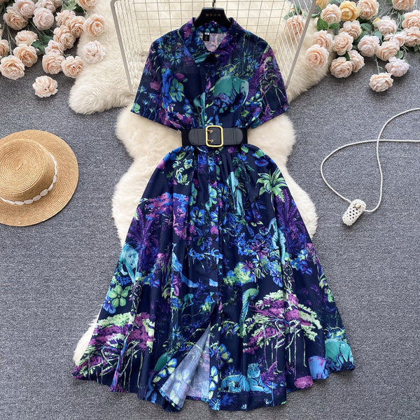 Floral Printed Shirt Dress with Belt
