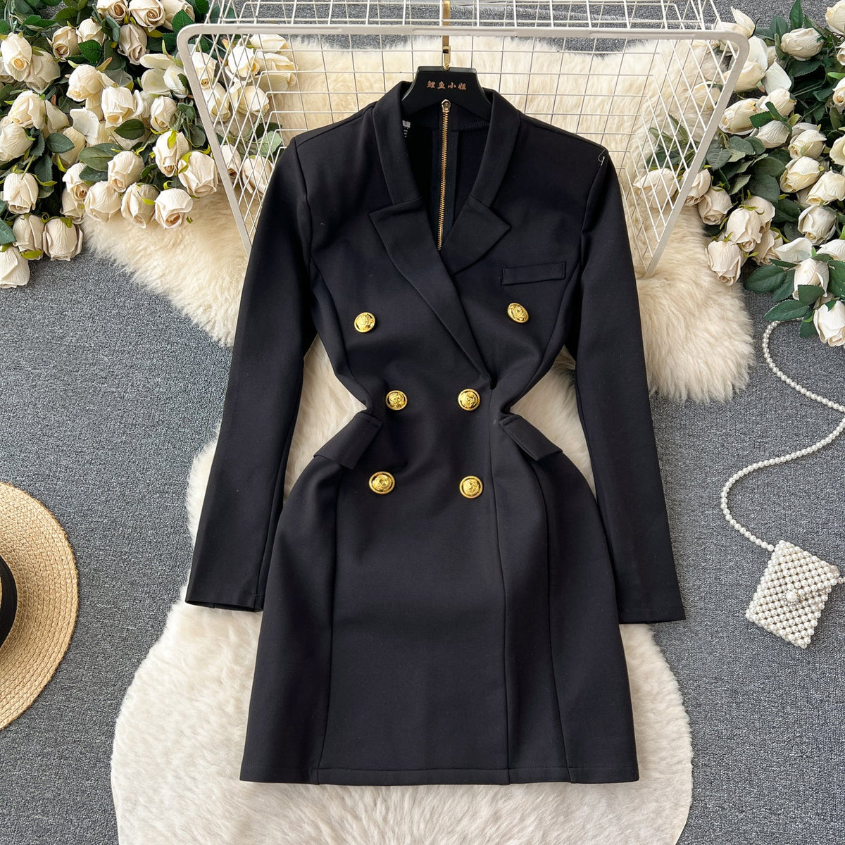 Black Double Breasted Suit Dress