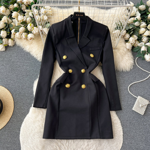 Black Double Breasted Suit Dress