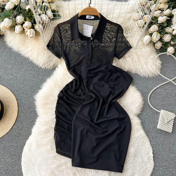 Turtleneck Mesh Dress&Bottom Bustier 2Pcs