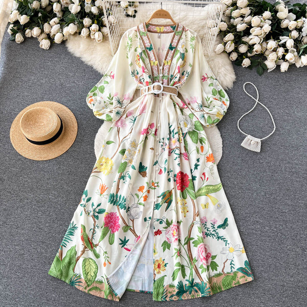 Ethnic Style V-neck Floral Dress