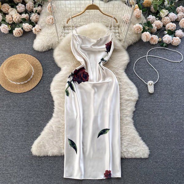 Ethnic Style Satin Printed Slip Dress