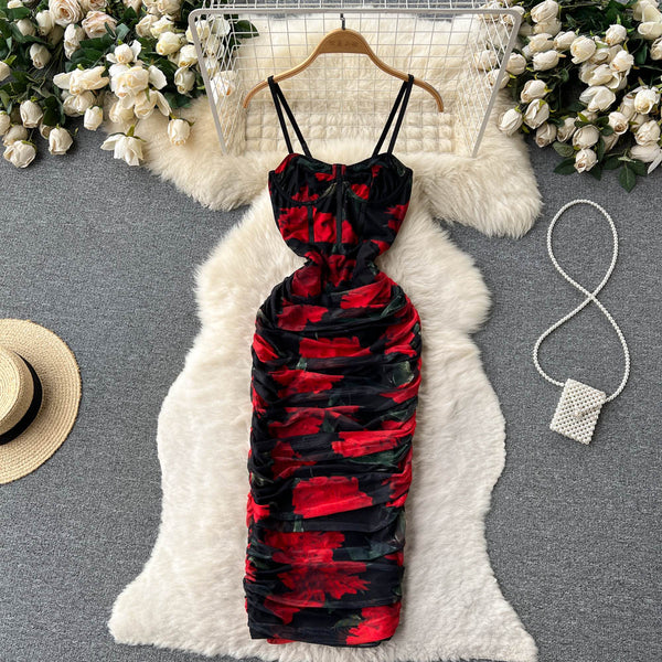 Vintage Chiffon Ruffled Floral Dress