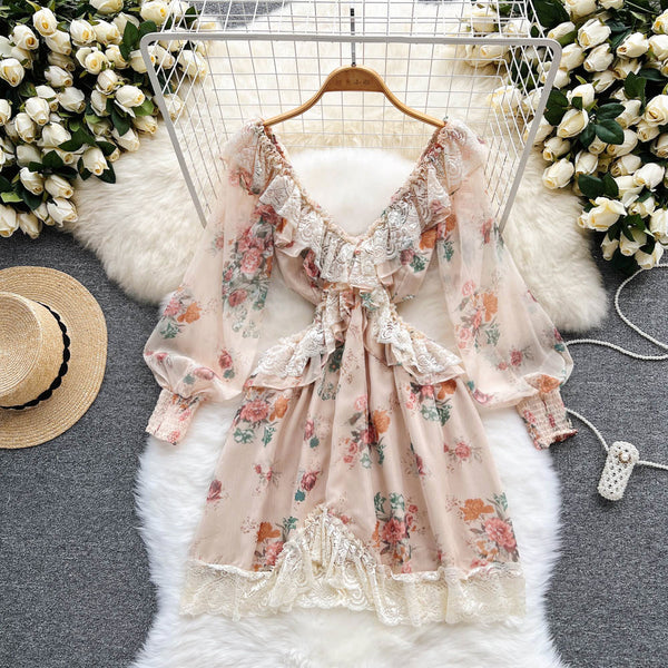 Ruffle Lace Patchwork Floral Dress