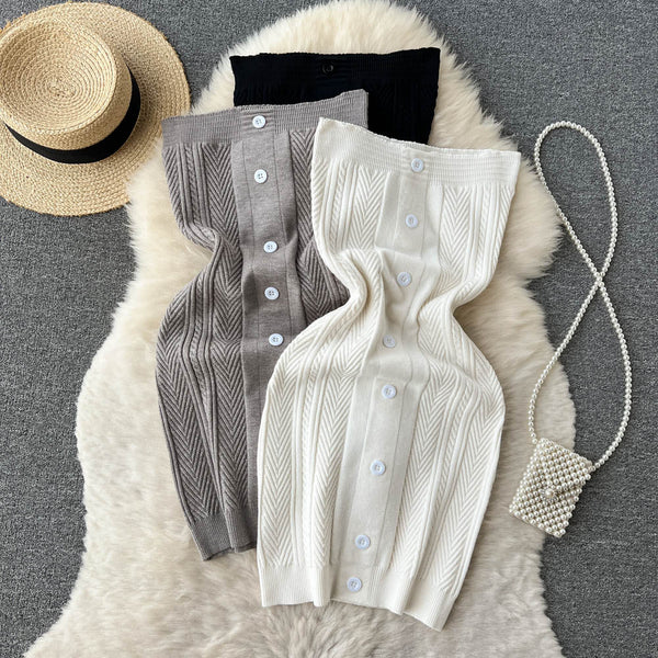 Single Breasted Strapless Knitted Dress