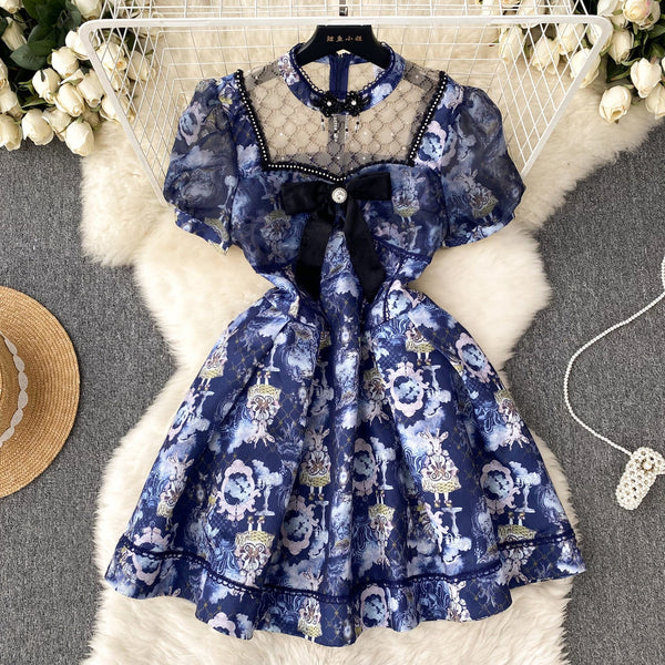 Stand Collar Mesh Patchwork Dress