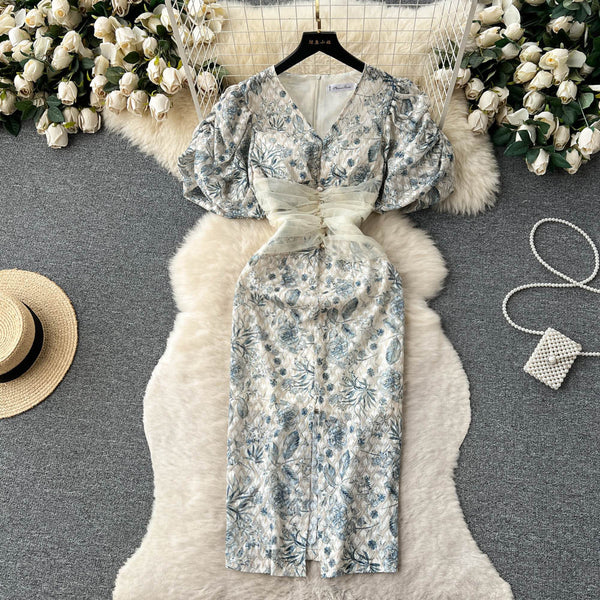 High-end Patchwork Mesh Floral Dress