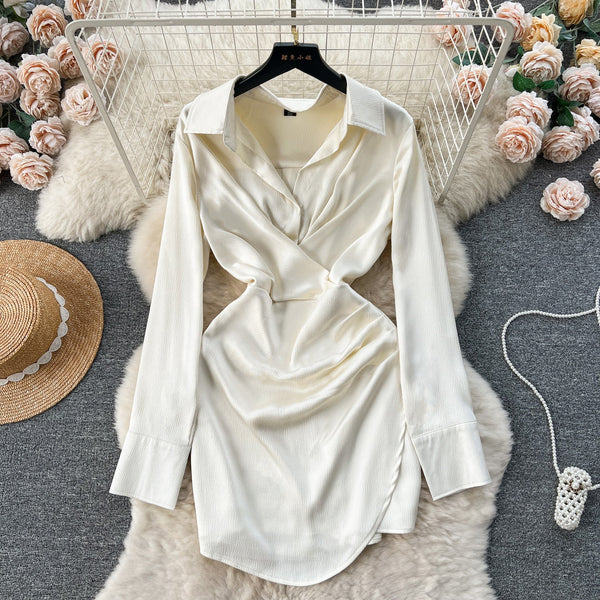 Elegant Lapeled Pleated Shirt Dress