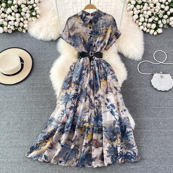 Ink Painting Print A-line Maxi Dress