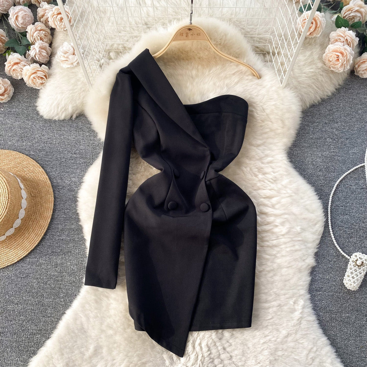 Niche Patchwork Black Suit Dress