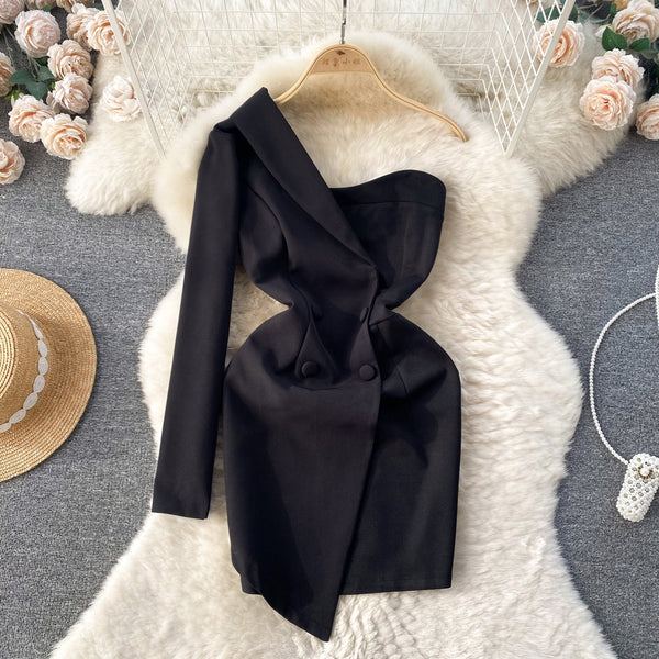 Niche Patchwork Black Suit Dress