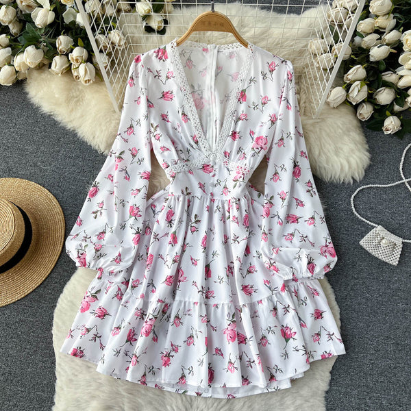 Sweet Lace V-neck Floral Dress