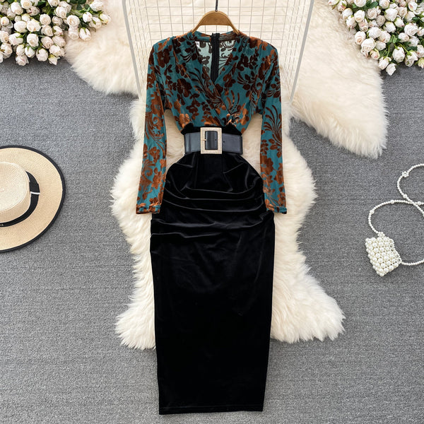 Printed Pleated Faux Two-piece Dress
