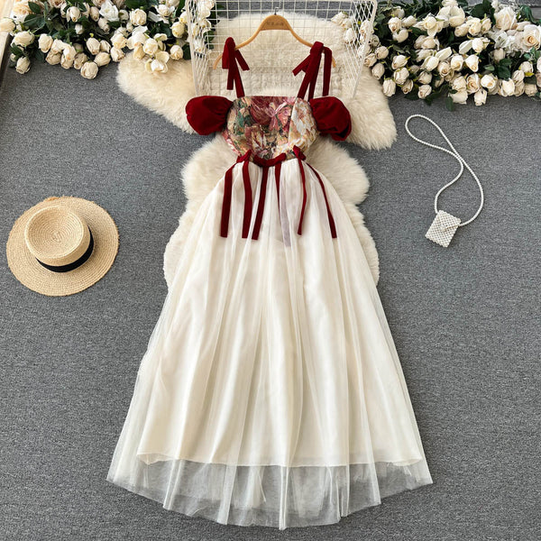 Floral Embroidered Camisole Mesh Dress