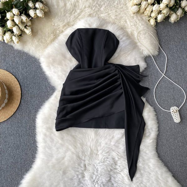 Pressed Ruffle Sheath Black Dress