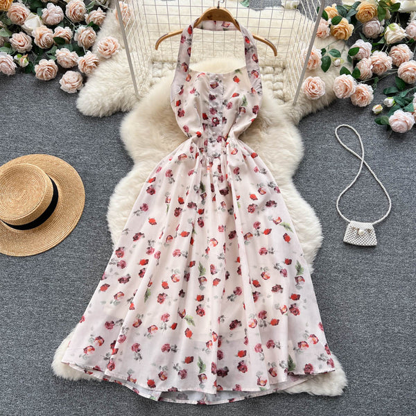French Style Floral Halter Dress