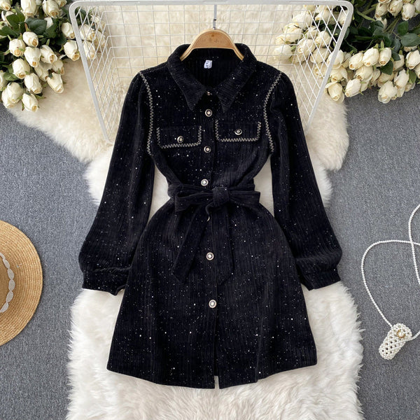 Vintage Waist-slimming A-line Black Dress