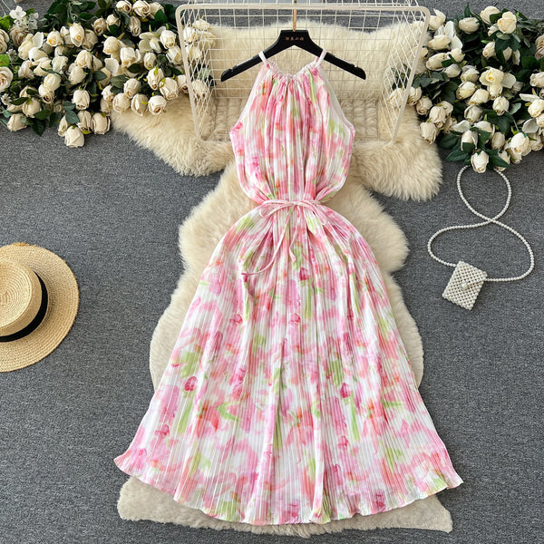 Fairy Lace-up Pink Floral Dress
