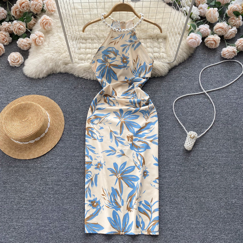 Pearl Neck Wrap Hip Dress