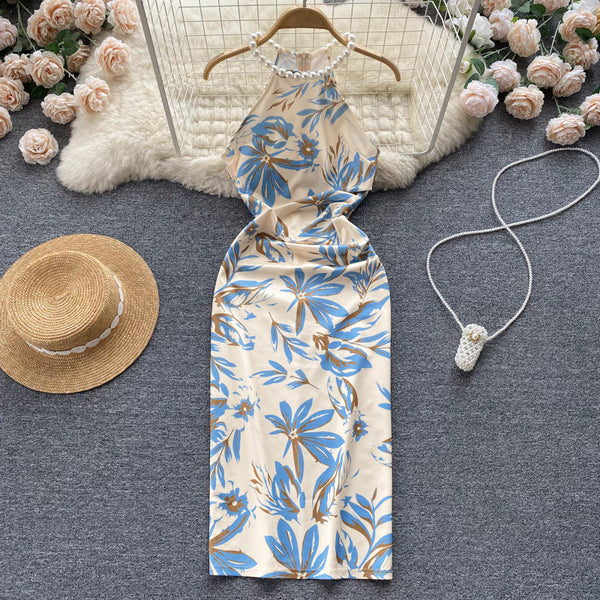 Pearl Neck Wrap Hip Dress