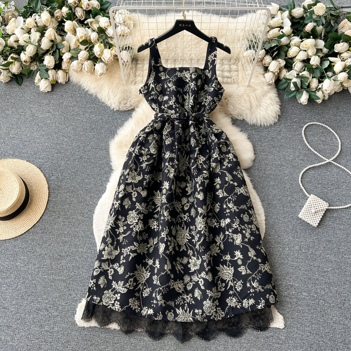 High-end Backless Floral Slip Dress