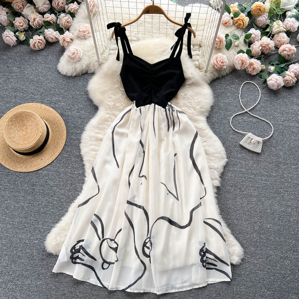 Black&White Color Blocked Slip Dress