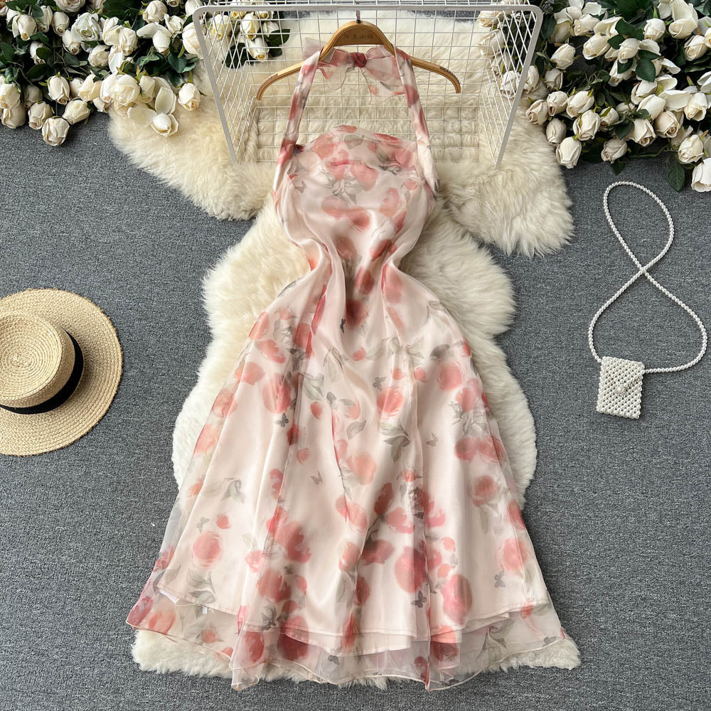 Halter Dress With A Cut Waist And A Tie