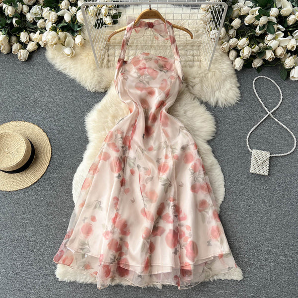 Halter Dress With A Cut Waist And A Tie