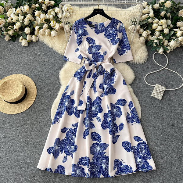 Bow-tie Round Collar Floral Dress
