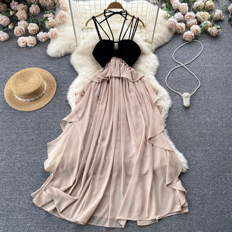 Irregular-designed Patchwork Chiffon Dress