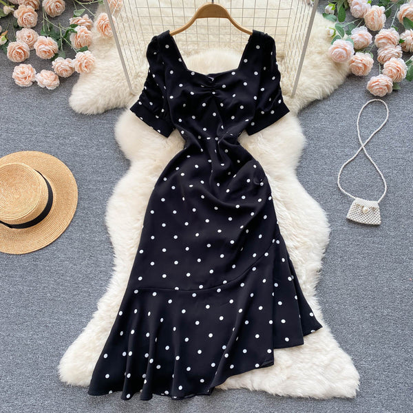 Polka Dot Black Fishtail Dress