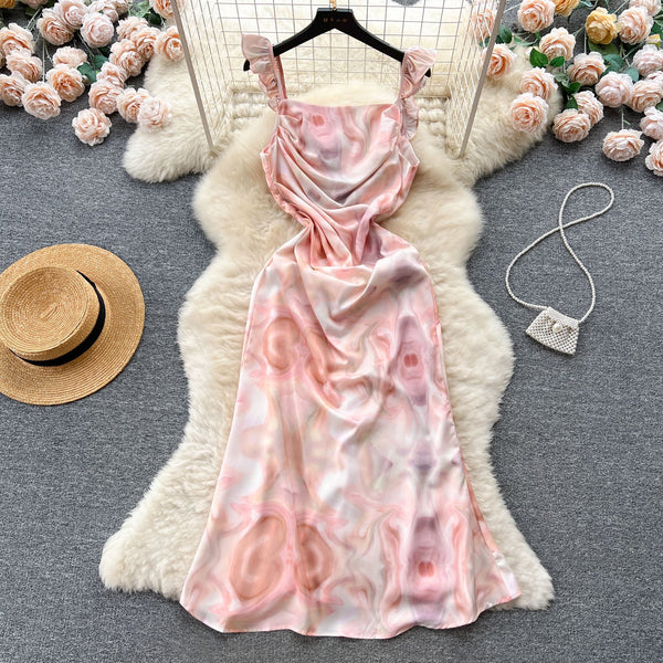 Tie-dye Pleated Sleeveless Fishtail Dress