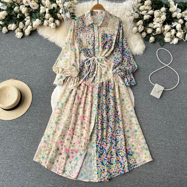 French Style Waist-slimming Floral Dress