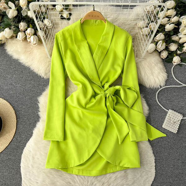 Fluorescent Green Suit Collar Strappy Dress