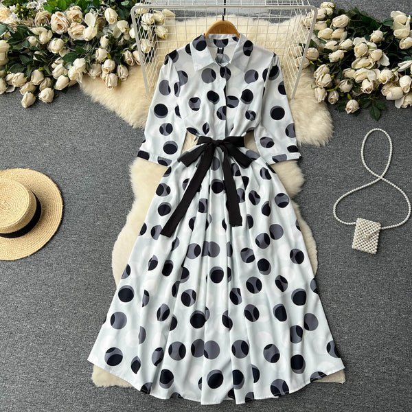 Polo Collar Polka Dot Shirt Dress