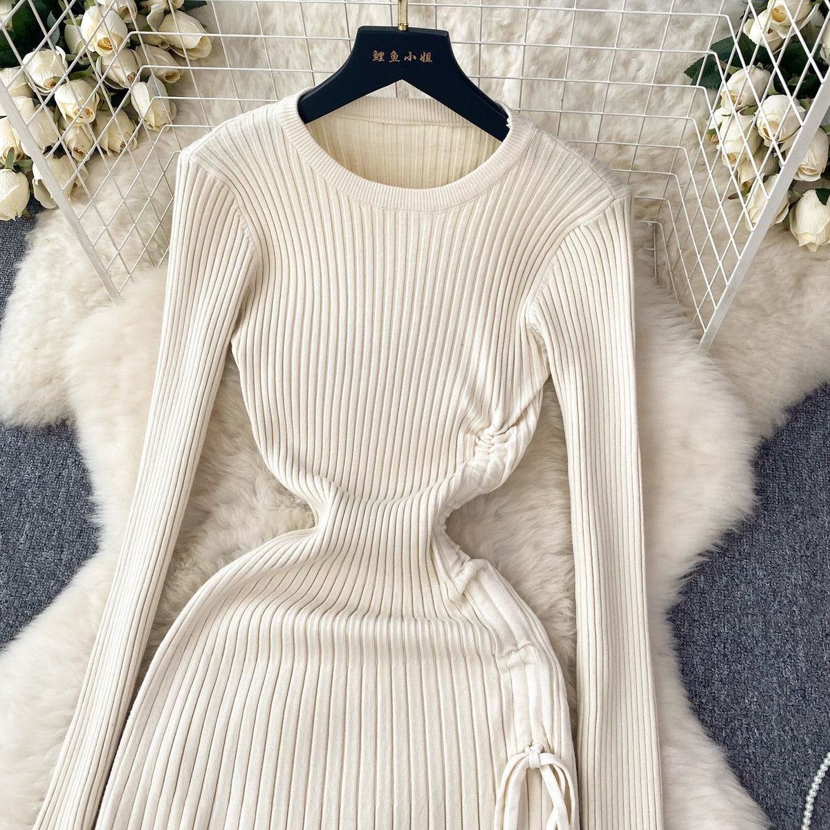 Solid Color Slim-fitting Knitted Dress