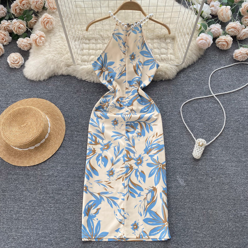 Pearl Neck Wrap Hip Dress