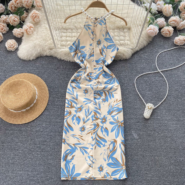 Pearl Neck Wrap Hip Dress