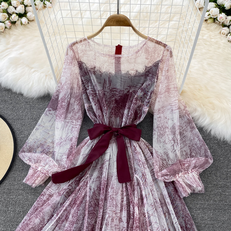 Fairy Ink Printing Mesh Dress