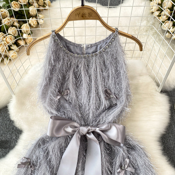 Rhinestone Studded Fringed Sleeveless Dress