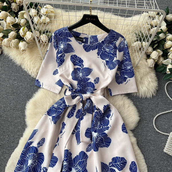 Bow-tie Round Collar Floral Dress