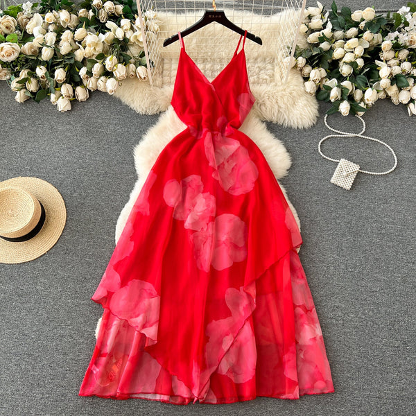 French Style Floral Printed Slip Dress