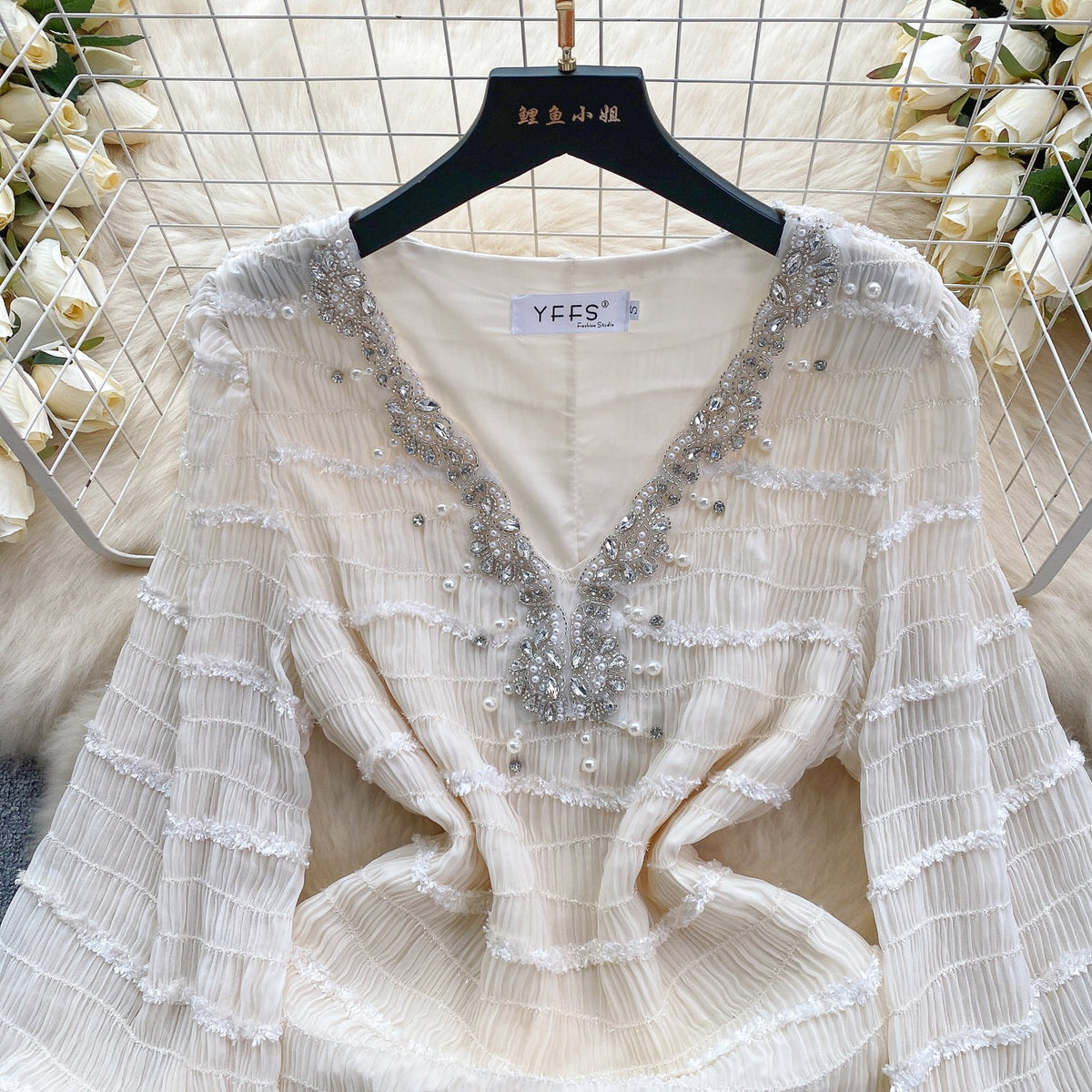 Beaded Ruffled French Style Dress