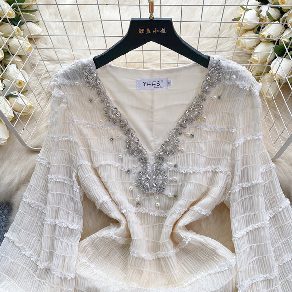 Beaded Ruffled French Style Dress