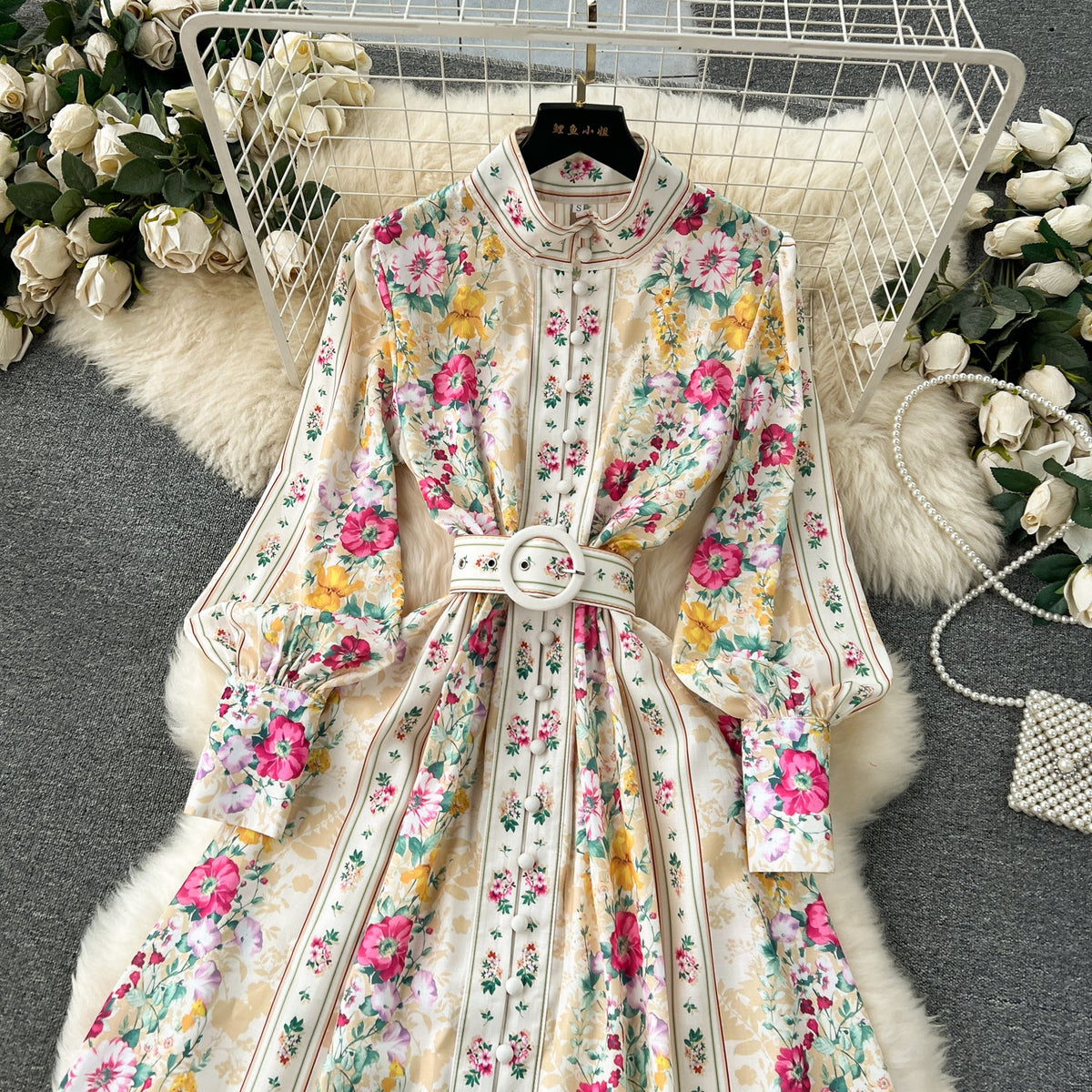 Courtly Floral Shirt Dress with Belt