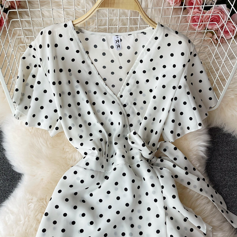 Elegant V-neck Polka Dot Dress