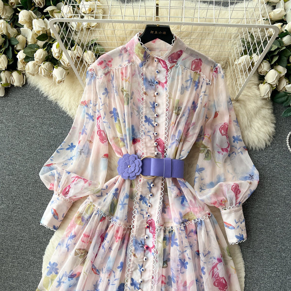 Fairy Flared Sleeve Floral Chiffon Dress