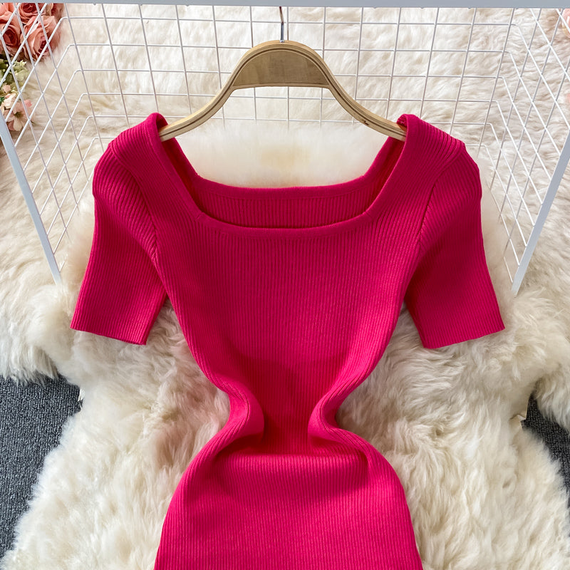 Vintage Solid Bodycon Knitted Dress