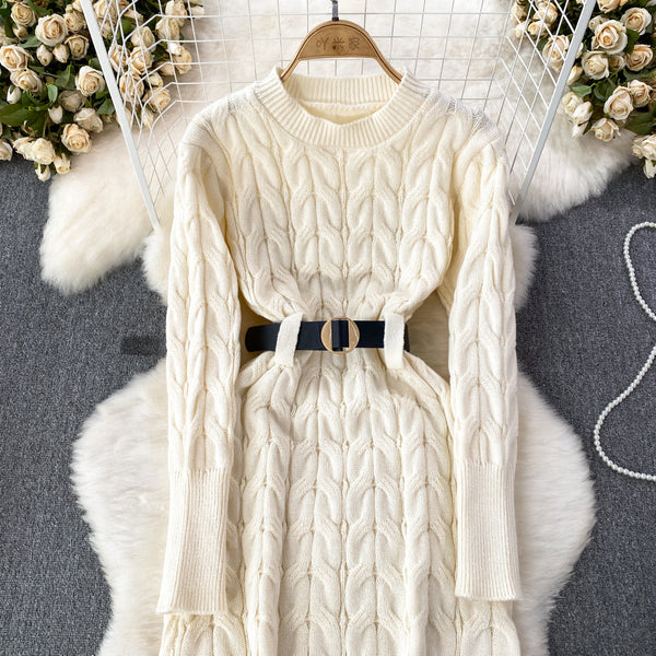 Soft Round Collar Cable-knit Dress