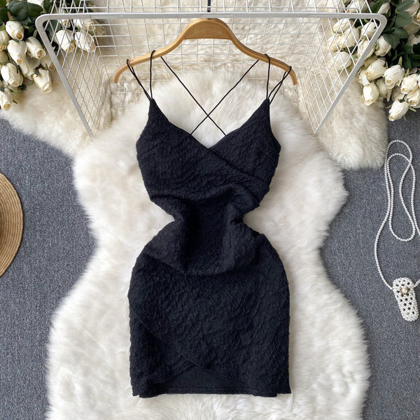 Solid Color Backless V-neck Slip Dress